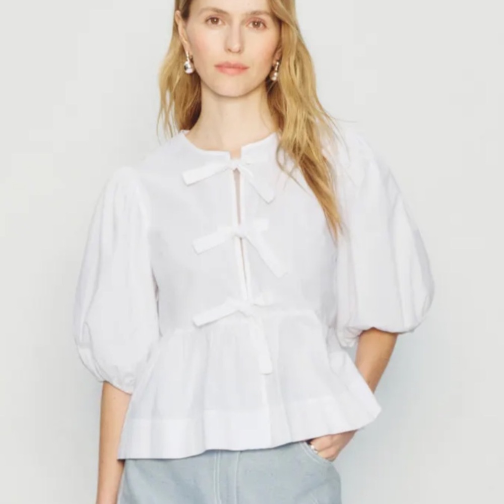 Ganni White Puff Sleeve Blouse